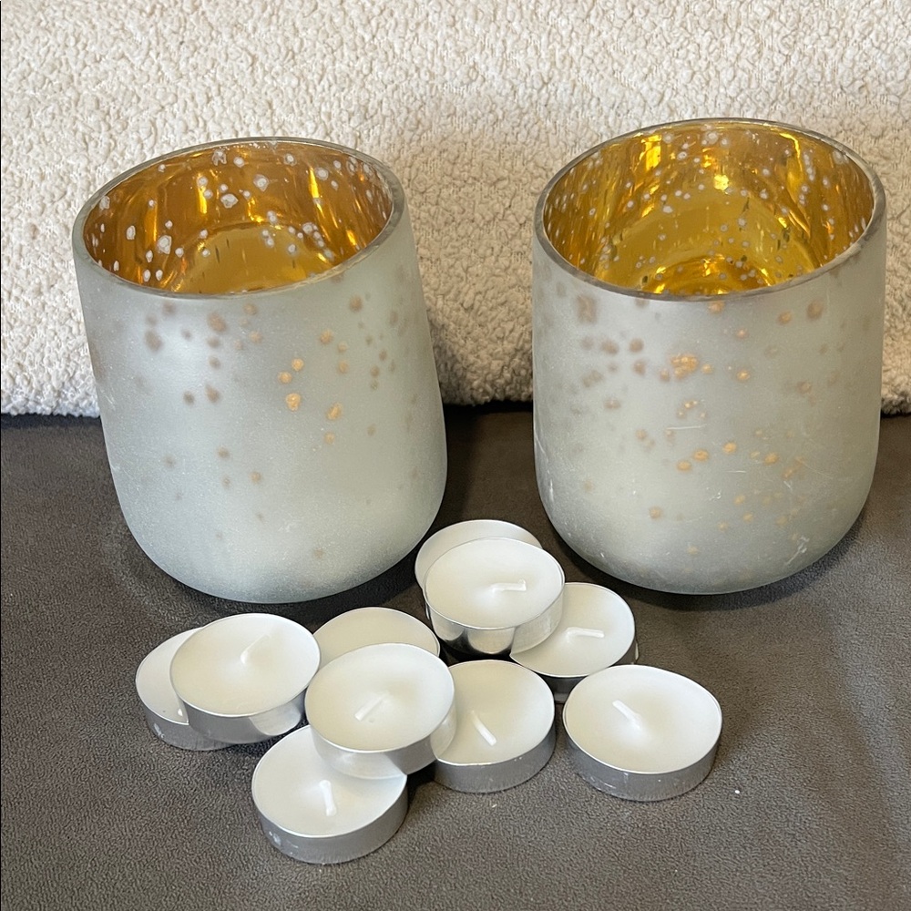 Elegant Gold and Cream Frosted Candle Holders with 10 Tealights